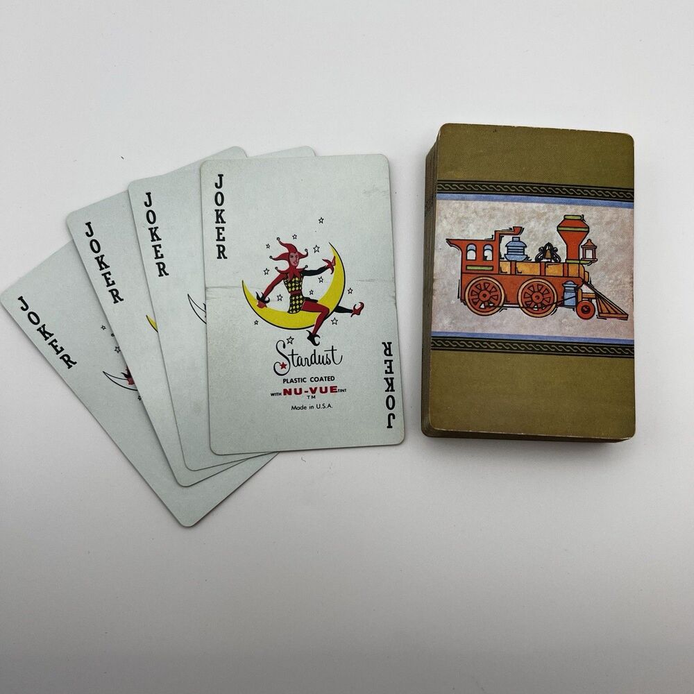 Vintage Train Playing Cards Stardust Nu-Vue Plastic Coated USA Deck